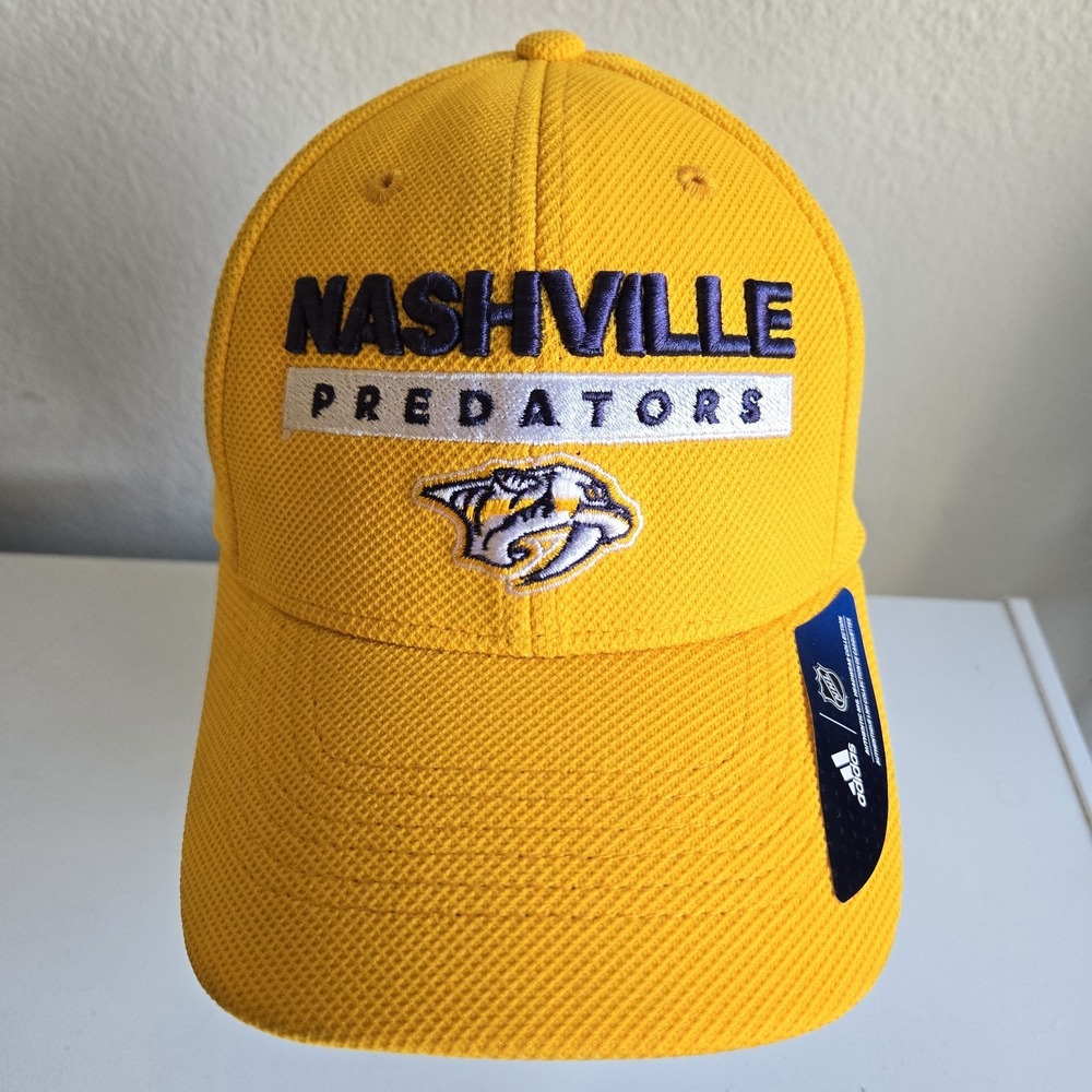 Nashville Predators Adidas Size L/XL Baseball Hat Cap Yellow Fitmax New W Defect